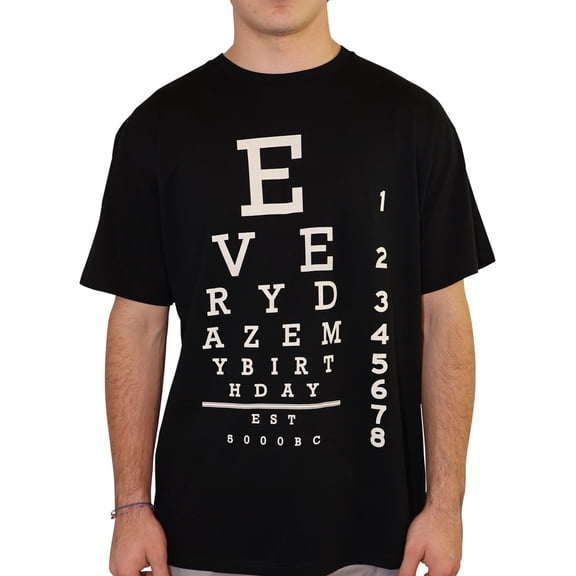 Everydaze My Birthday Mens Eye Chart Graphic T-Shirt, Black, Medium