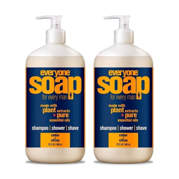 Everyone 3-in-1 Soap, Body Wash, Bubble Bath, Shampoo, 32 Ounce (Pack of 2), Cedar and Citrus, made with Essential Oils for Men and Women