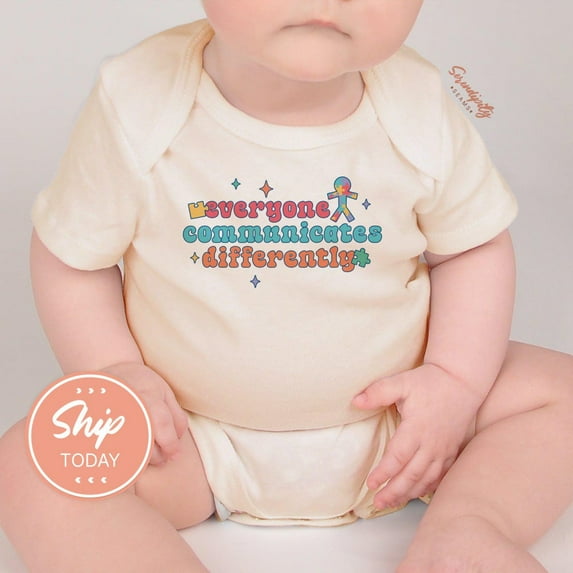 Everyone Communicates Differently Colorful Baby Onesie, Cute Baby Bodysuit, Fun Baby Clothing, Playful Infant Wear, Cute Baby Onesie, BABY BODYSUIT LAT 4424