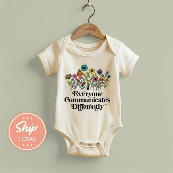 Everyone Communicates Differently Onesie, Cute Flower Design Outfit, Unique Baby Shower Gift, Colorful Floral Pattern Bodysuit Cute Baby Onesie, BABY BODYSUIT LAT 4424