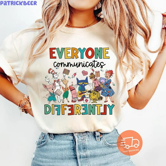 Everyone Communicates Differently Shirt, Autism Teacher Shirt, Autism Shirt, Teacher Gift Shirt,Sand Color,Size S