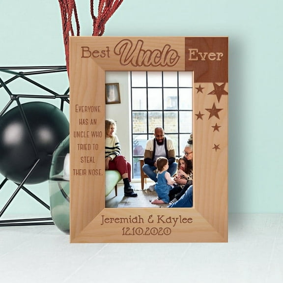 Everyone Has An Uncle Who Tried To Steal Their Nose Personalized Wooden Frame 4" x 6" Brown (Vertical)
