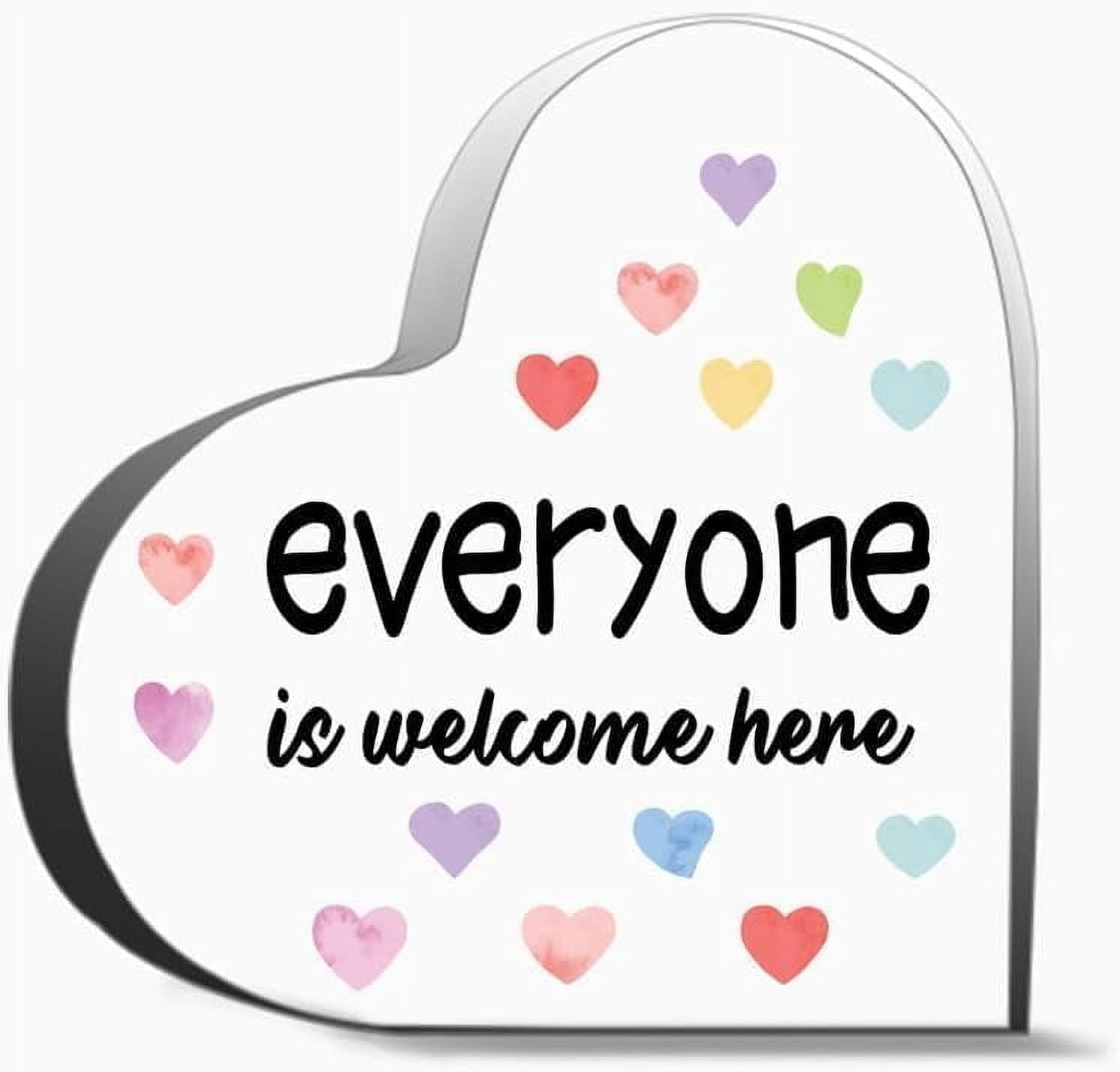 4x4 Inch Acrylic Plaque With Stand - 'Everyone Is Welcome Here' Inspirational Sign For Desk Or Shelf