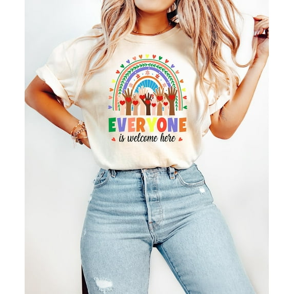 Everyone Is Welcome Here T-Shirt, Gift for Friends, Rainbow T-Shirt