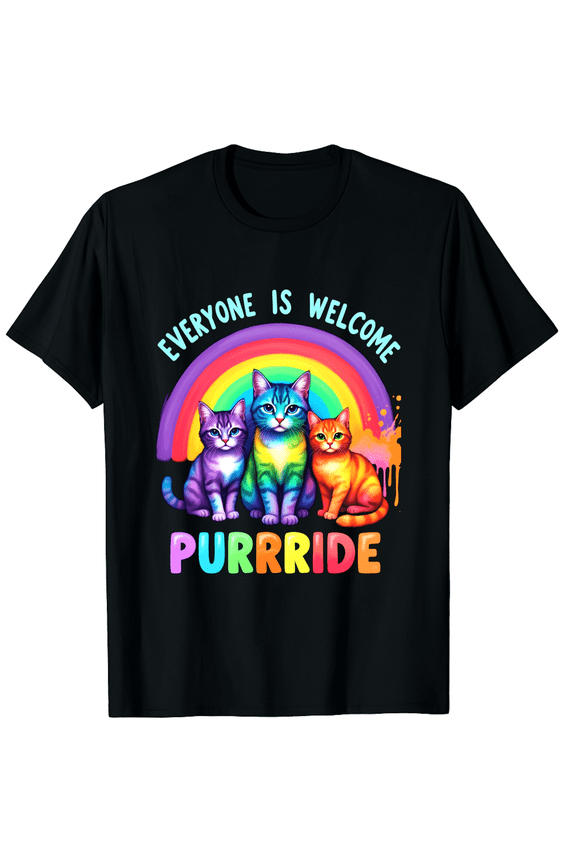 Everyone Is Welcome Purrride Rainbow Cats Pride LGBTQ Unisex T-Shirt