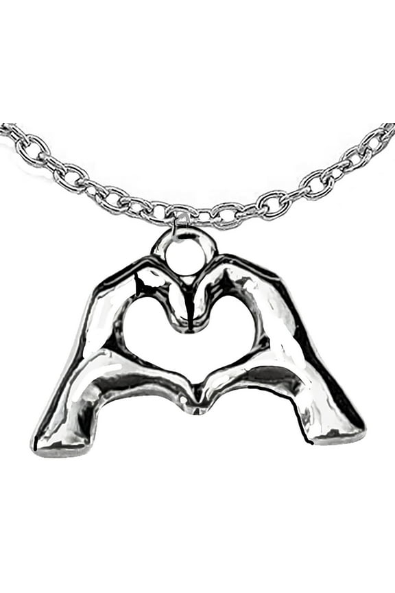 Everyone Is Doing It! Forming Their Fingers And Hands Into The Shape Of A Heart Saying I Love You, On A Silvertone Adjustable Cable Chain Necklace. What A Great Gift For Yourself Or Someone Special.
