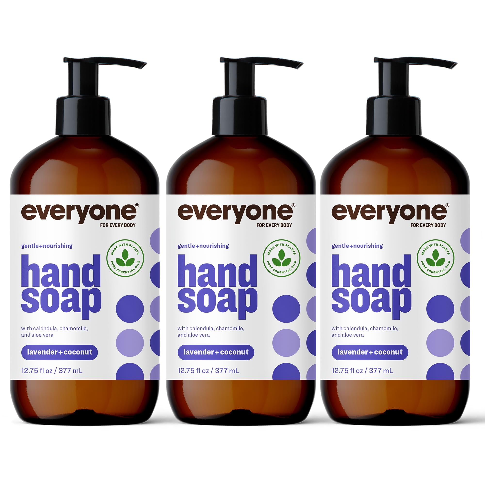 Everyone Liquid Hand Soap, 12.75 Ounce (Pack of 3), Lavender and Coconut, Plant-Based Cleanser with Pure Essential Oils