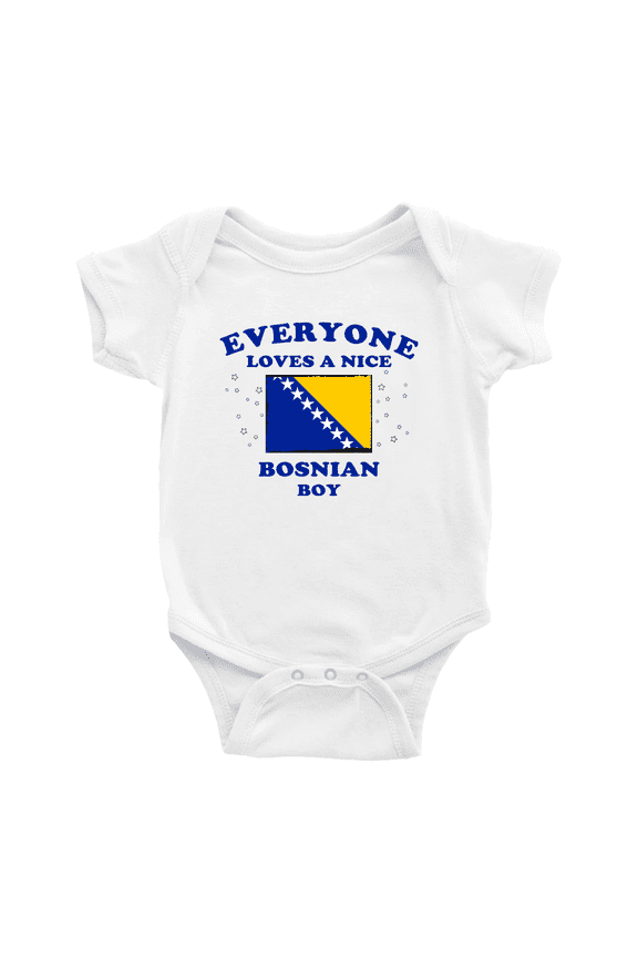 Everyone Loves a Nice Bosnian Boy Cute Baby Romper Bodysuit For Boy Girl (White, 18-24 Months)
