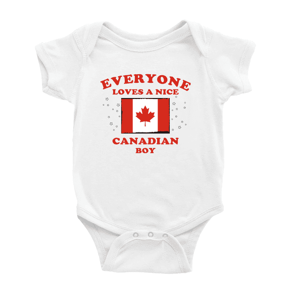 Everyone Loves a Nice Canadian Boy Baby Romper Bodysuit (White, 0-3 Months)