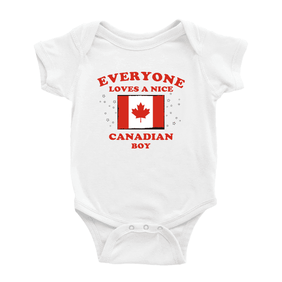 Everyone Loves a Nice Canadian Boy Baby Romper Bodysuit (White, 12-18 Months)