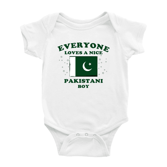 Everyone Loves a Nice Pakistani Boy Cute Baby Romper Bodysuit For Boy Girl (White, 6-12 Months)