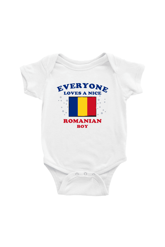 Everyone Loves a Nice Romanian Boy Baby Bodysuits Newborn Clothes (White, 18-24 Months)