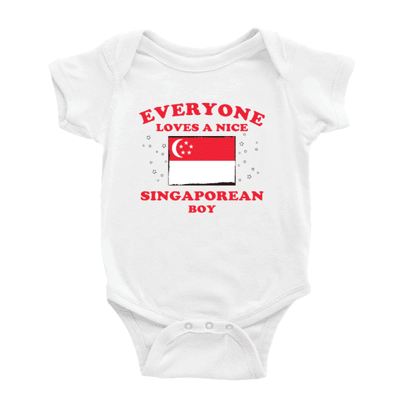 Everyone Loves a Nice Singaporean Boy Baby Bodysuit Newborn Clothes Outfits (White, 18-24 Months)