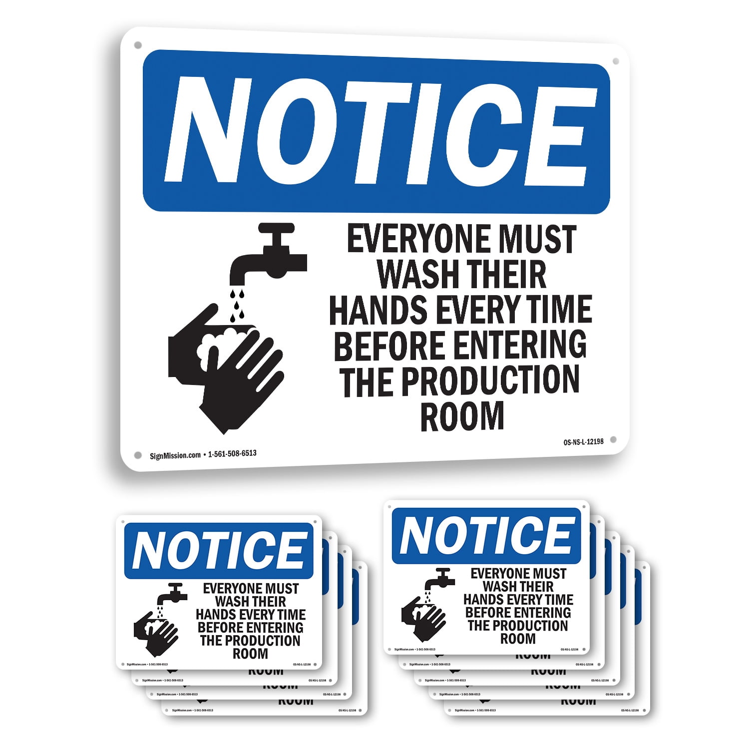 Everyone Must Wash Their Hands OSHA Notice Rigid Plastic Sign 10 Inch x ...
