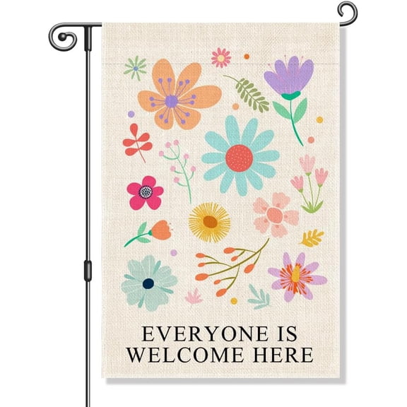 Everyone Welcome Here Diversity Inclusion Equal Rights Garden Flag 12 x 18 Inch Linen Outdoor Decor