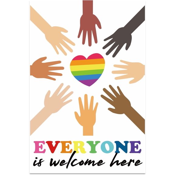 Everyone is Welcome Here Poster Laminated 12"X18" Diversity Posters For Classroom Inspirational Multicultural Motivational Decor Art Doors Of School Counselor Office High Middle School ESL Teacher