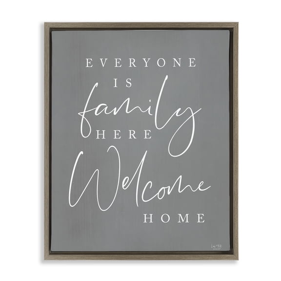 Stupell Industries Everyone is Family Here Brown Framed Floater Canvas Wall Art, design by Lux + Me Designs