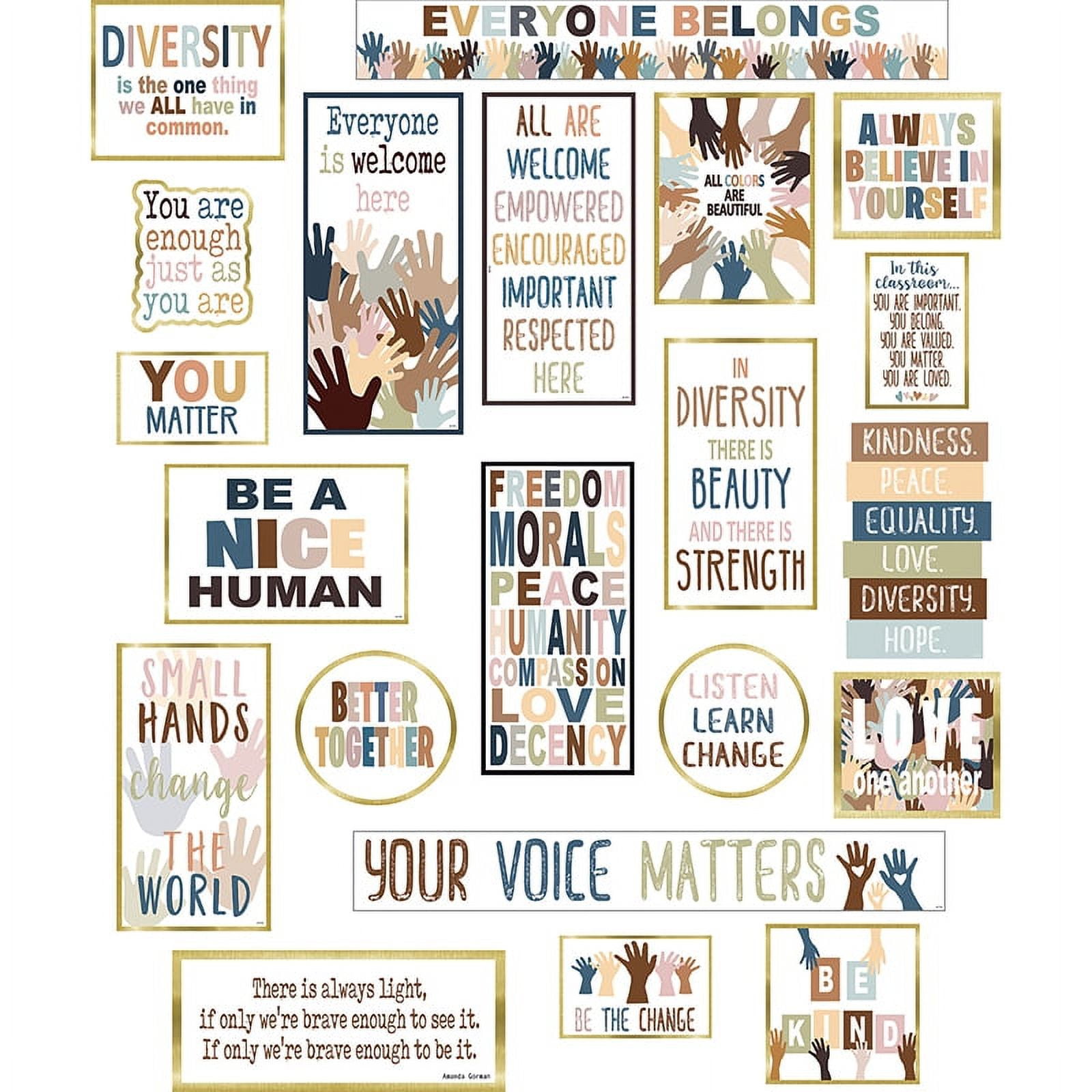 Everyone Is Welcome Diversity Mini Bulletin Board Set - 21 Pieces, Uplifting Messages For Classroom
