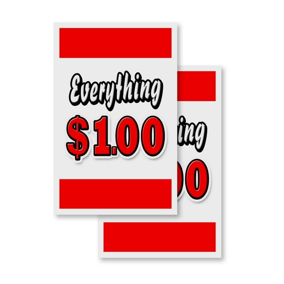 Everything 1 Dollar (2-PACK) 24" x 36" Vinyl Decals | Sign Insert Peel & Stick Decals Stickers Window Signs