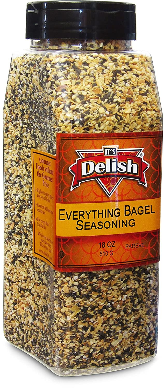 Everything Bagel Seasoning Blend with No Salt by It's Delish, 8 Oz Medium Jar Premium All