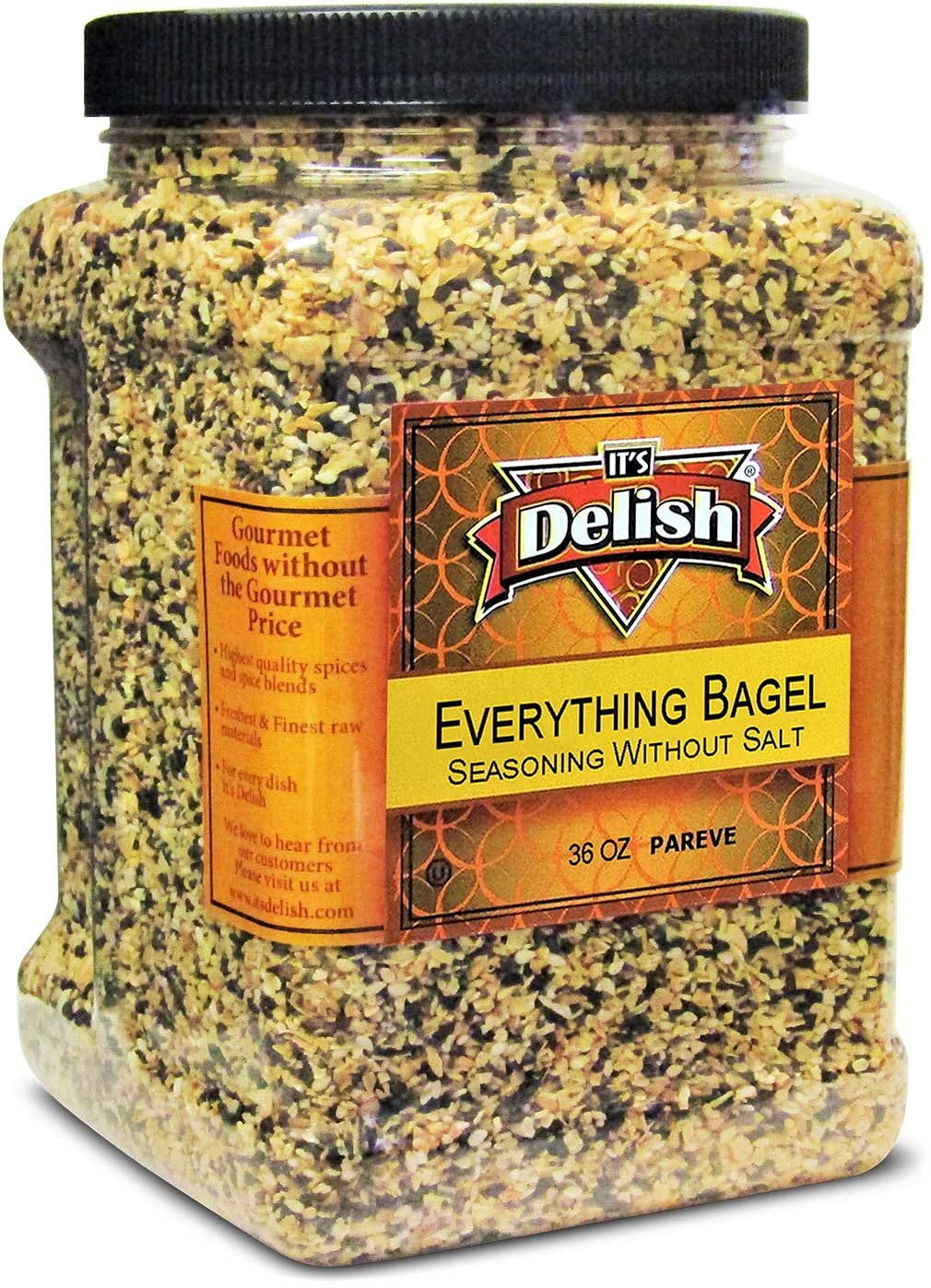 Everything Bagel Seasoning Blend With No Salt By It's Delish, 36 OZ 2.25 LBS Jumbo Container  Premium All Natural Bagel Spice Seasoning Mix Without Salt For Bagels, Buns, Bread, Salad Topping...