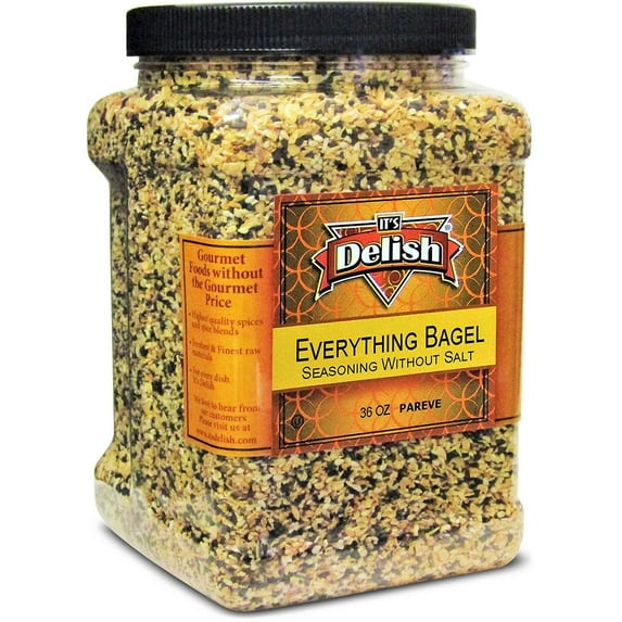 Everything Bagel Seasoning Blend with No Salt by It's Delish, 36 OZ 2.25 LBS Jumbo Container Premium All Natural Bagel Spice Seasoning Mix Without Salt for Bagels, Buns, Bread, Salad Topping...