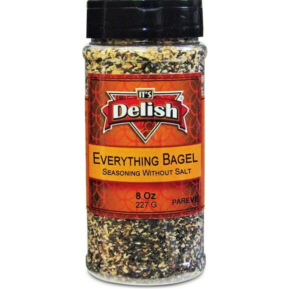 Everything Bagel Seasoning Blend with No Salt by It's Delish, 8 Oz Medium Jar  Premium All Natural Bagel Spice Seasoning Mix Without Salt for Bagels, Buns, Bread, Salad Topping Seasonings for Food...