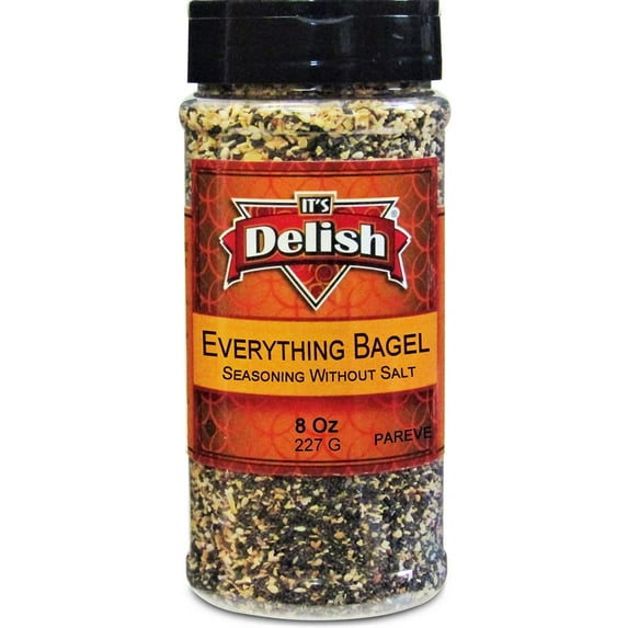 Everything Bagel Seasoning Blend with No Salt by It's Delish, 8 Oz Medium Jar Premium All Natural Bagel Spice Seasoning Mix Without Salt for Bagels, Buns, Bread, Salad Topping Seasonings for Food...