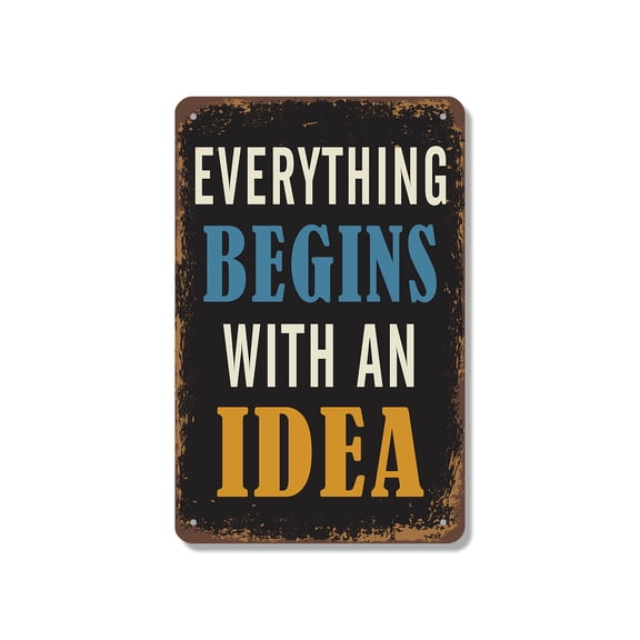Everything Begins With An Idea (2 Pack) 7 Inch x 10 Inch Novelty Aluminum Metal Sign Scribble Think Build Weatherproof Perfect for Studios Offices Classrooms Fun Gift for Creatives