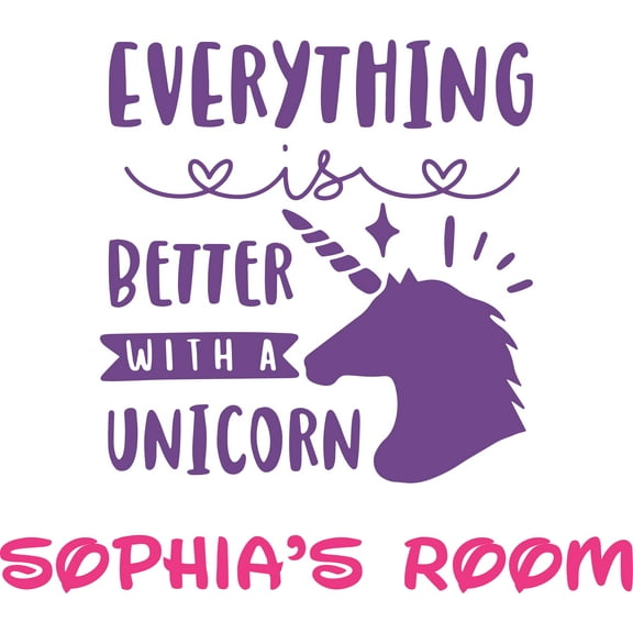 Everything Is Better With A Unicorn Customized Wall Decal - Custom Vinyl Wall Art - Personalized Name - Baby Girls Boys Kids Bedroom Wall Decal Room Decor Wall Stickers Decoration Size (20x20 inch)