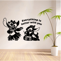 Everything Is Better With You - Cute Stitch and Angel Happy Dance Lilo and Stitch Disney Movie Bedroom Wall Decal Quotes Sticker Kids Adults Girls Boys Room Bedroom Wall Decoration Size (6x10 inch)