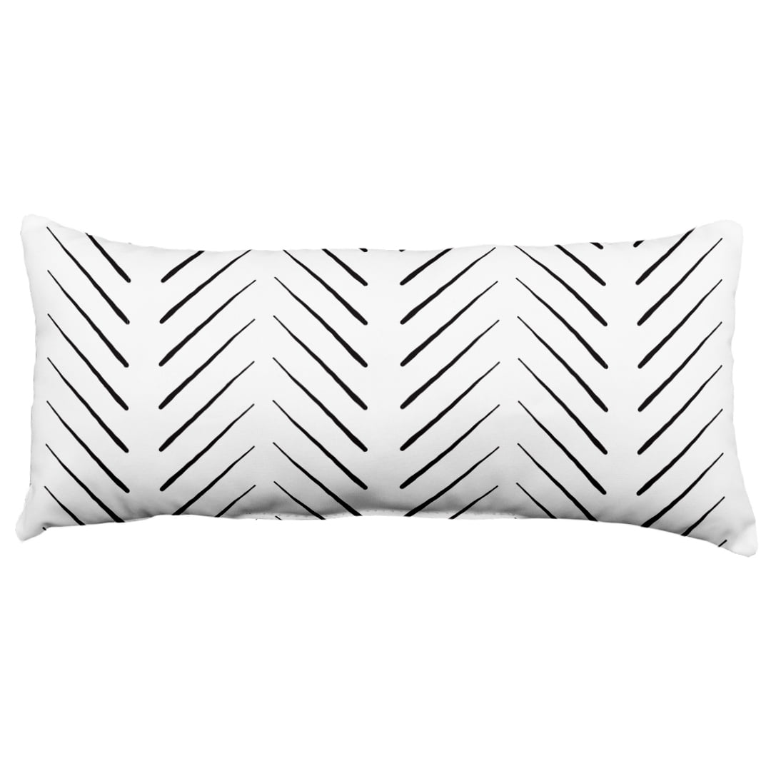 White and Black Chevron Polyester Decorative Bolster Pillow, 16" x 8"