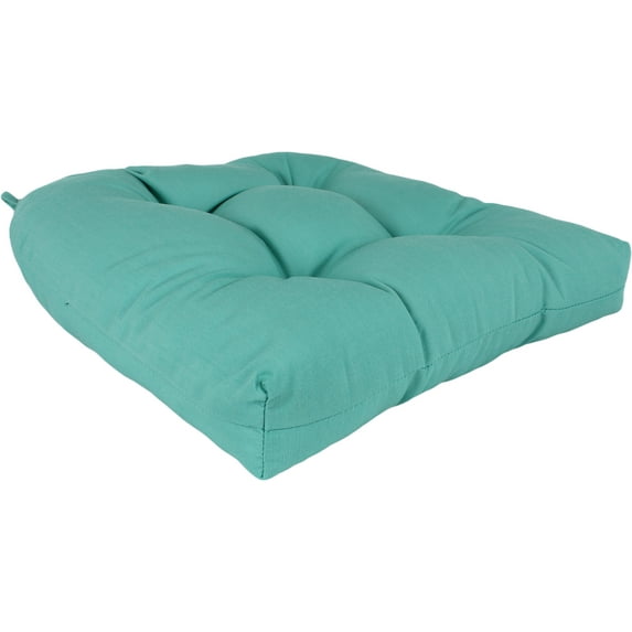 Everything Comfy Lakeside Teal Canvas Indoor / Outdoor Seat Cushion Patio D Cushion 20" x 20", 2 Tie Backs