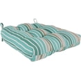 thumbnail image 1 of Everything Comfy Lakeside Teal Parker Stripe Indoor / Outdoor Seat Cushion Patio D Cushion 20" x 20", 2 Tie Backs, 1 of 3