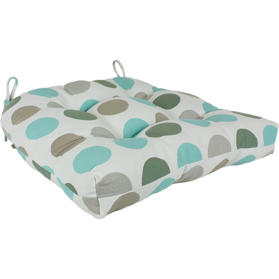 Everything Comfy Lakeside Teal and Gray Big Dots Indoor / Outdoor Seat Cushion Patio D Cushion 20" x 20", 2 Tie Backs