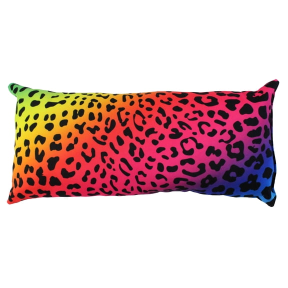 Everything Comfy Leopard Print Decorative Pillow, 16x6 Inch, Rainbow Gradient/Black,