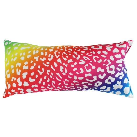Everything Comfy Leopard Print Decorative Pillow, 16x6 Inch, Rainbow Gradient/White,