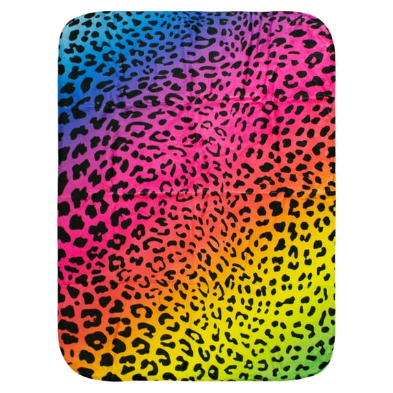 Everything Comfy Leopard Print Decorative Throw Blanket, 42" X 60", Rainbow Gradient/Black