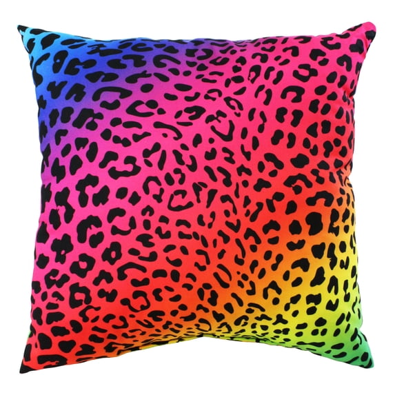 Everything Comfy Leopard Print Decorative Throw Pillow, 16x16 Inch, Rainbow Gradient/Black,