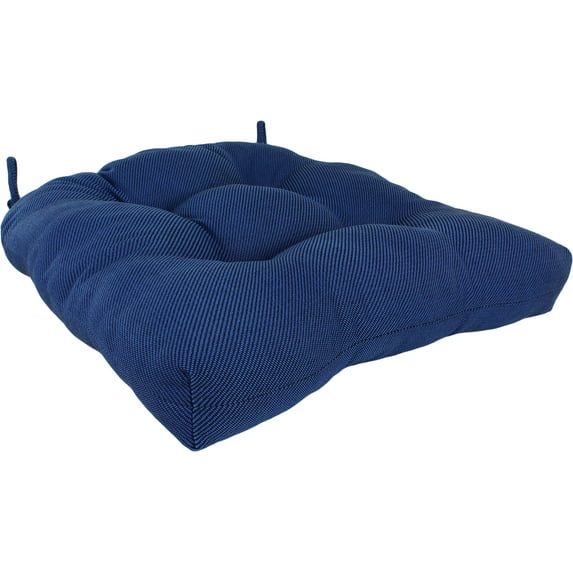 Everything Comfy Midnight Blue Mainstreet Weave Indoor / Outdoor Seat Cushion Patio D Cushion 20" x 20", 2 Tie Backs