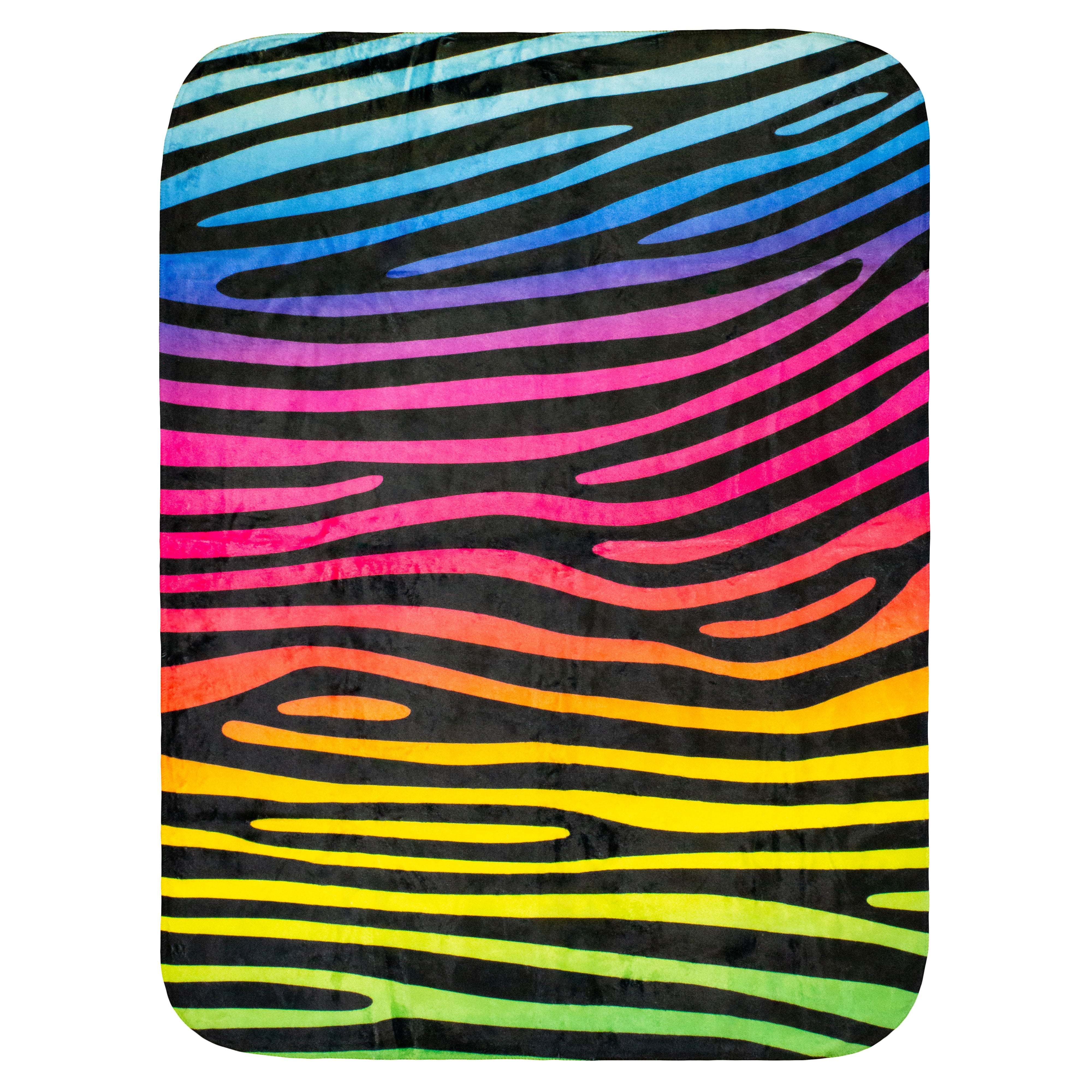 Everything Comfy Zebra Print Decorative Throw Blanket, 30" X 40", Rainbow Gradient/Black