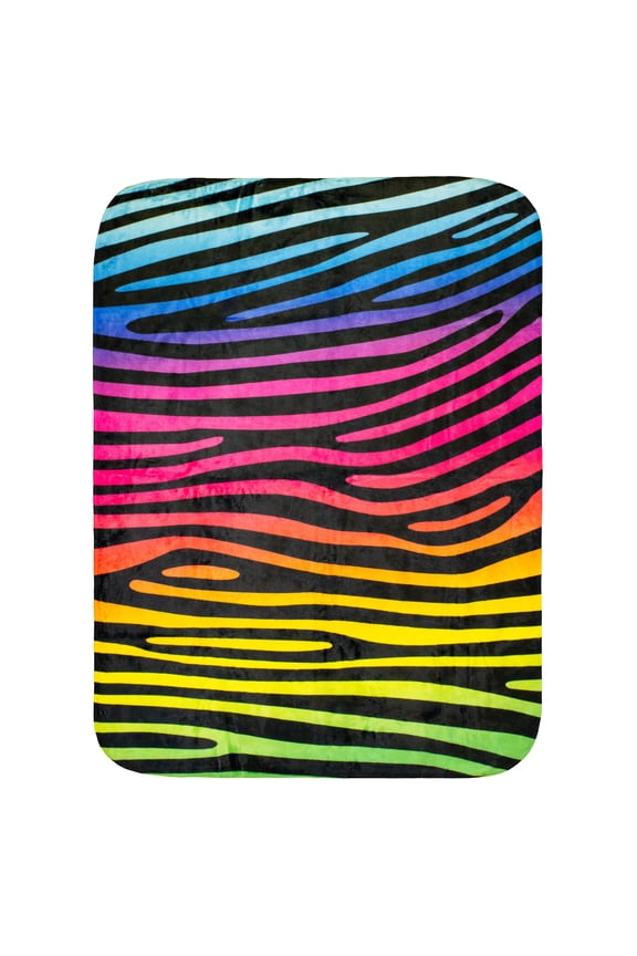 Everything Comfy Zebra Print Decorative Throw Blanket, 30" X 40", Rainbow Gradient/Black