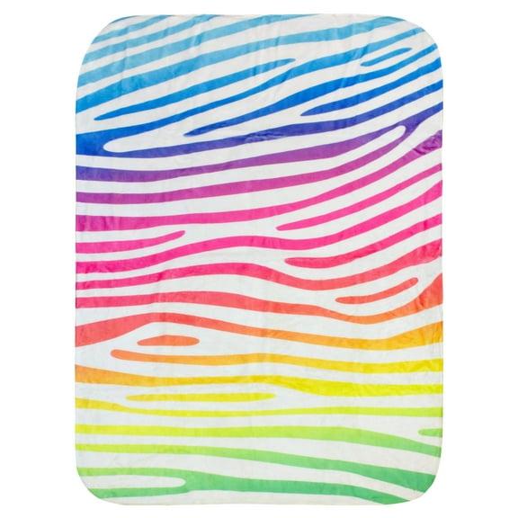 Everything Comfy Zebra Print Decorative Throw Blanket, 30" X 40", Rainbow Gradient/White