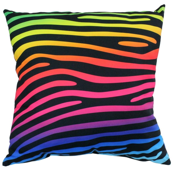 Everything Comfy Zebra Print Decorative Throw Pillow, 16x16 Inch, Rainbow Gradient/Black,