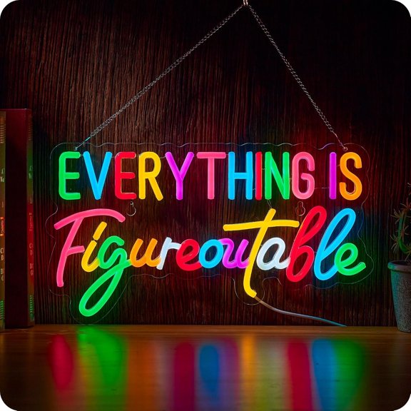 Everything Is Figureoutable Neon Sign, Positive Affirmation LED Light for Wall Decor Multicolored Light Up Signs for Classroom Wedding Party Store , Compatible with Timer