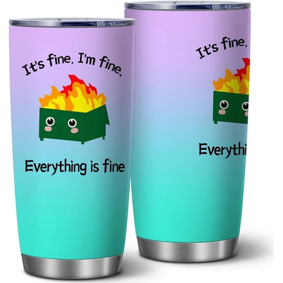 Everything Is Fine Tumbler,Dumpster Fire Cup 20 Oz Stainless Steel Coffee Tumbler with Lid,Emotional Support Travel Coffee Water Bottle Mug,Funny Gifts for Women Men,Gifts for Coworkers,Office,1 Pcs