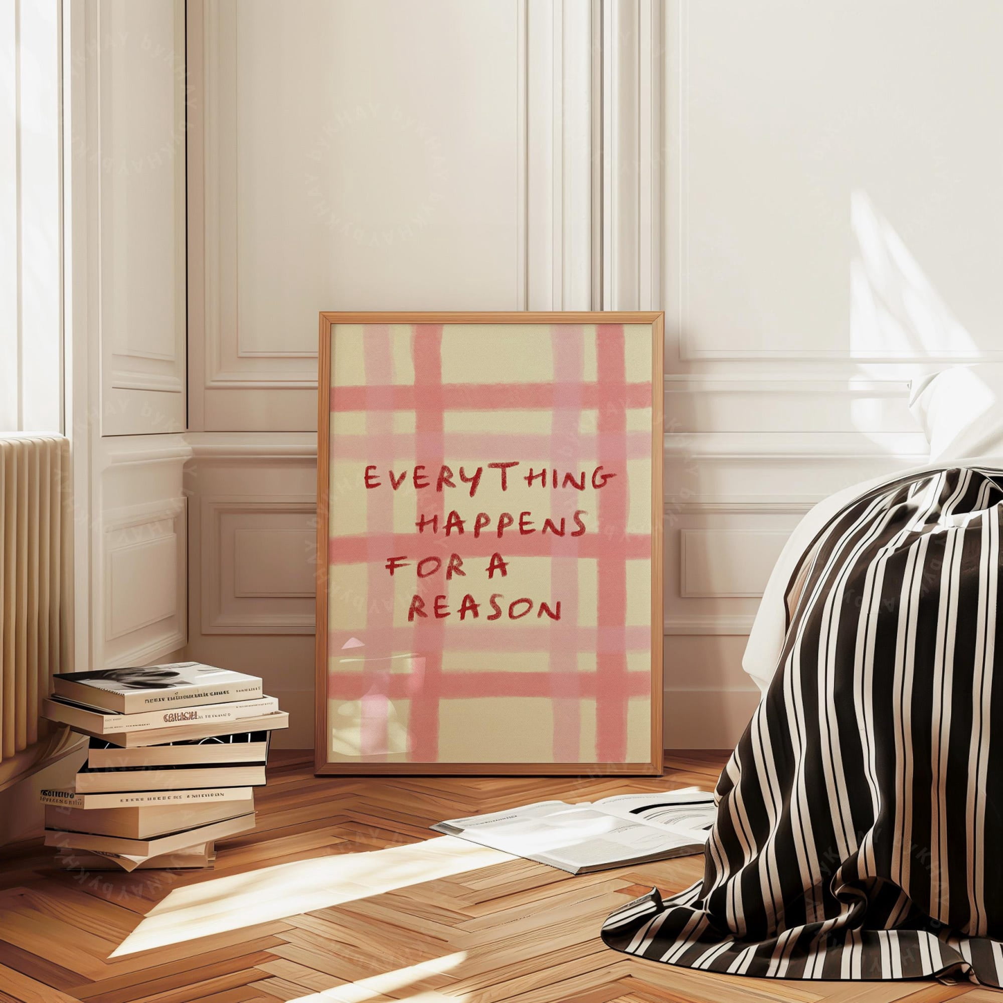 Everything Happens For A Reason Print, Affirmation Pink Red Quotes ...