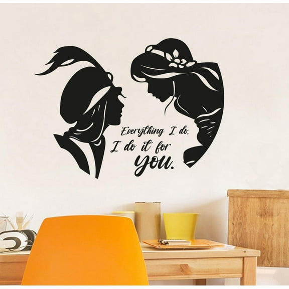 Everything I Do I Do It For You Aladdin And Princess Jasmine Disney Movie Sweet Quote Vinyl Wall Art Sticker Decal Decoration Home Room Nursery Kids Room Boy Girl Kinder Wall Décor Size (40x40 inch)