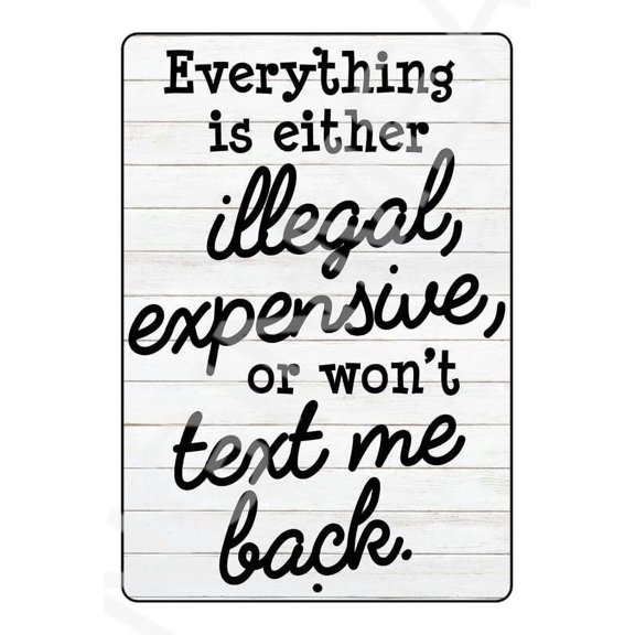 Everything Is Either Illegal Funny Metal Aluminum Sign Weatherproof Size: 8 x 12 Inch