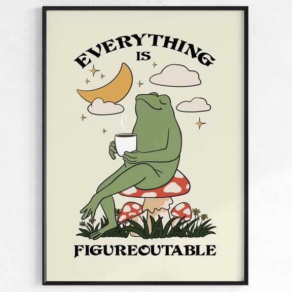 Everything Is Figureoutable Frog Motivation Poster, Stretched Canvas 8x10in